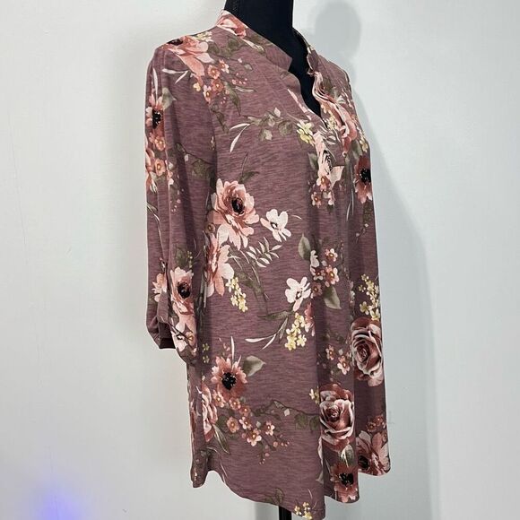 Floral Mauve 3/4 Sleeve Blouse *No Label* Women’s - Picture 3 of 9